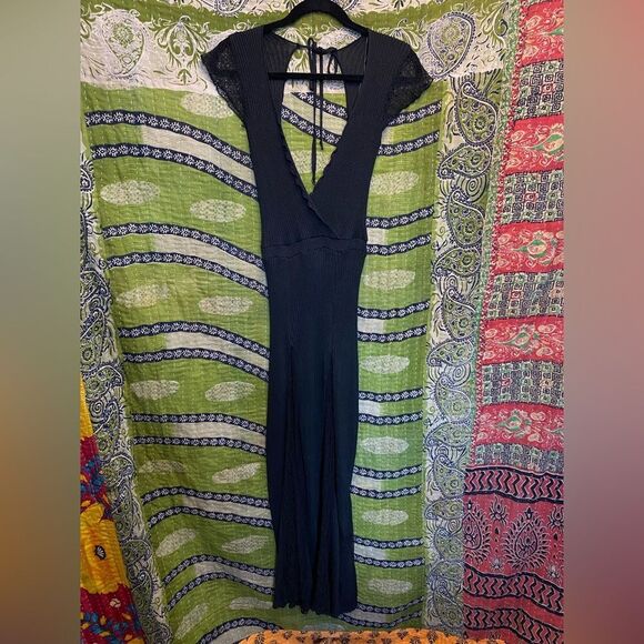 Zara Knit Italian Yarn Black Lace Open Back Maxi Dress Size Small - Picture 2 of 16